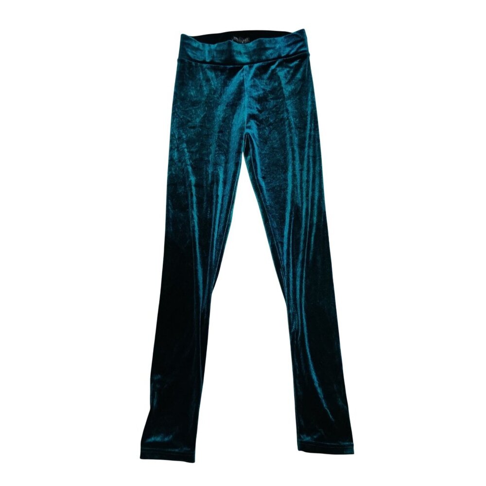 Romeo + Juliet Couture S Green Velour Stretch Leggings Soft Glam Lounge Retro
